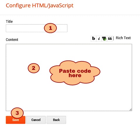 title de aur html javascript code ko content box me paste karke save kar de