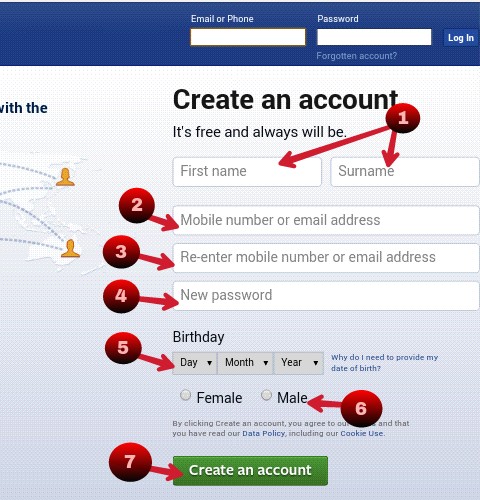 Fillup your information correctly in fb registration page