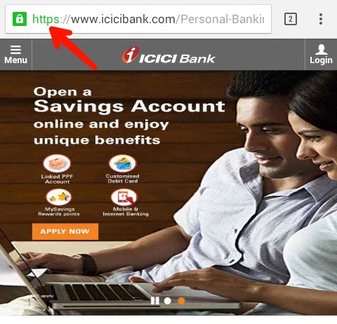 you can see icici bank account open with https