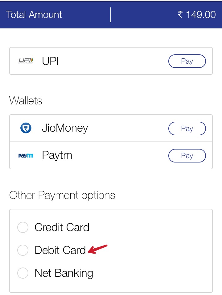 select payment option