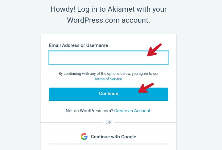 enter wordpres account username or password