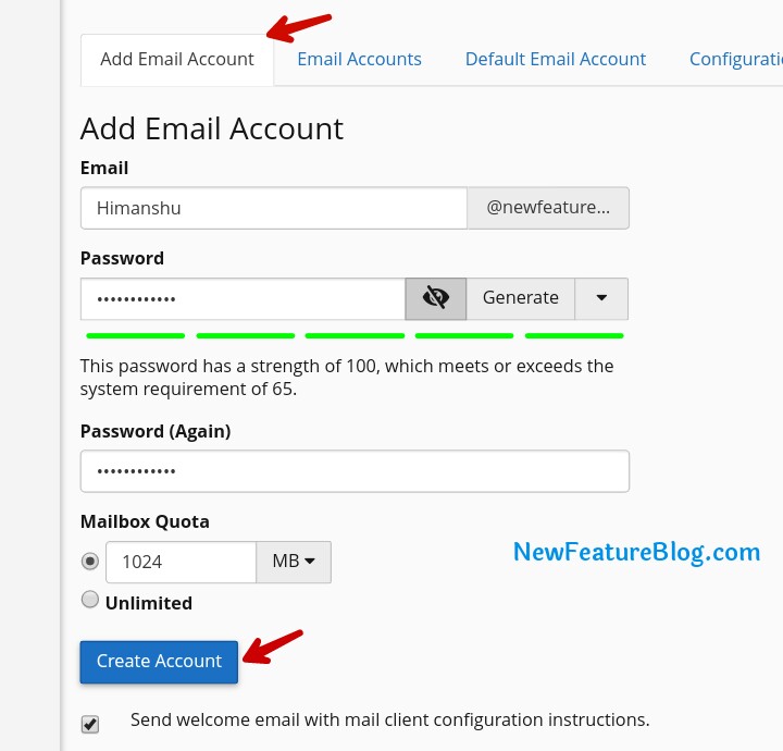 create custom email account in hosting cpanel