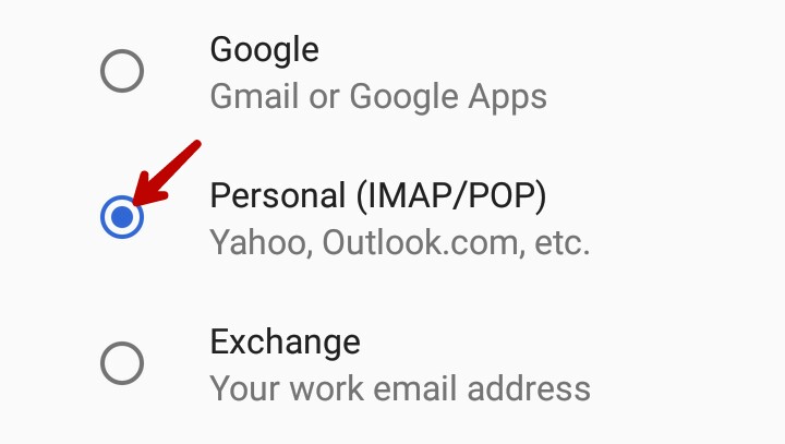 select personal IMAP POP