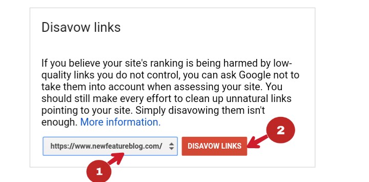 select your site and click on disavow links