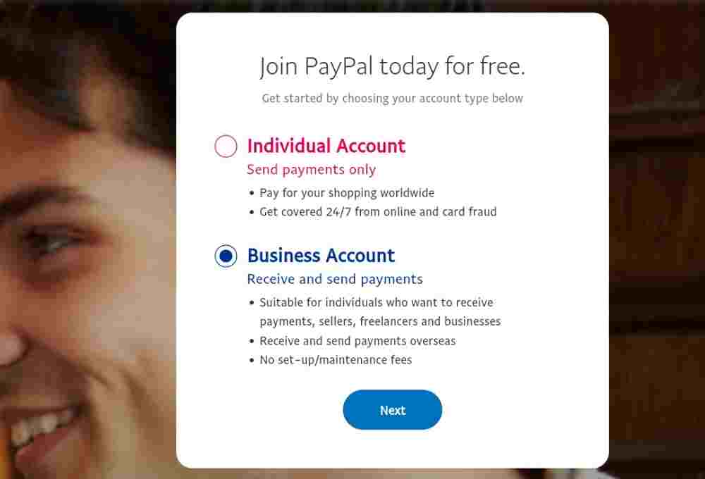 select paypal business account