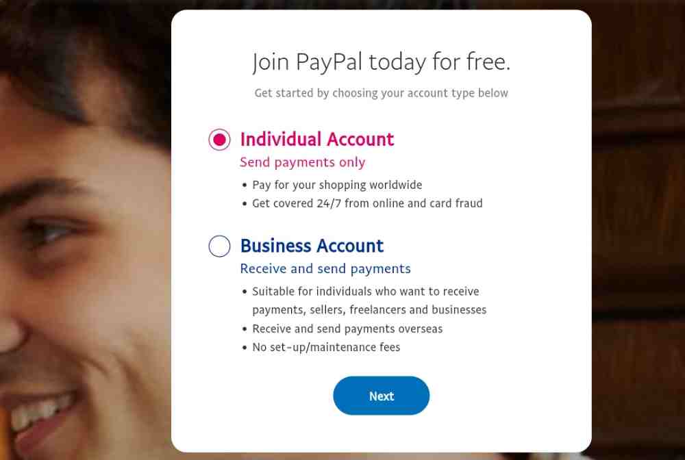 select paypal individual account
