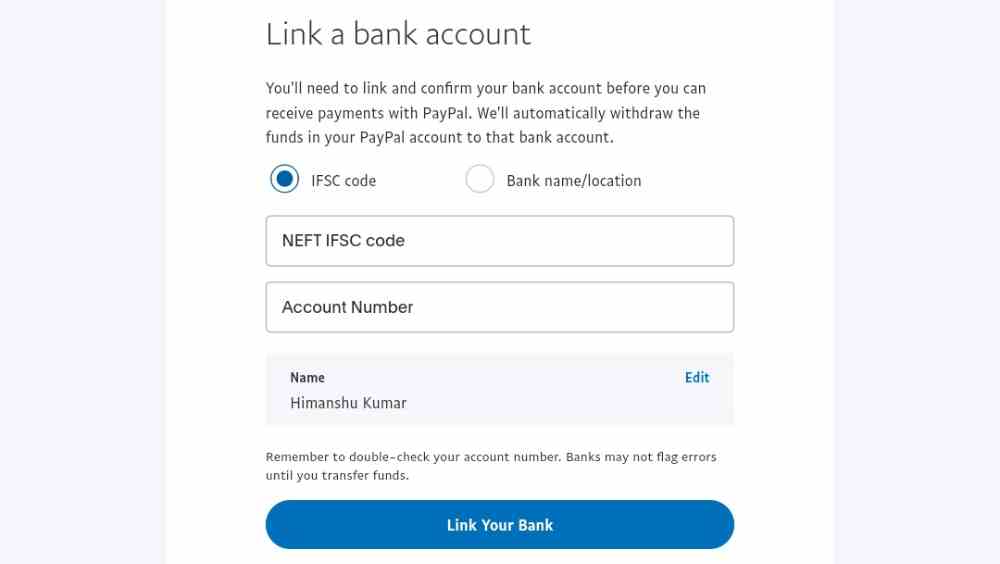 link bank account to paypal account